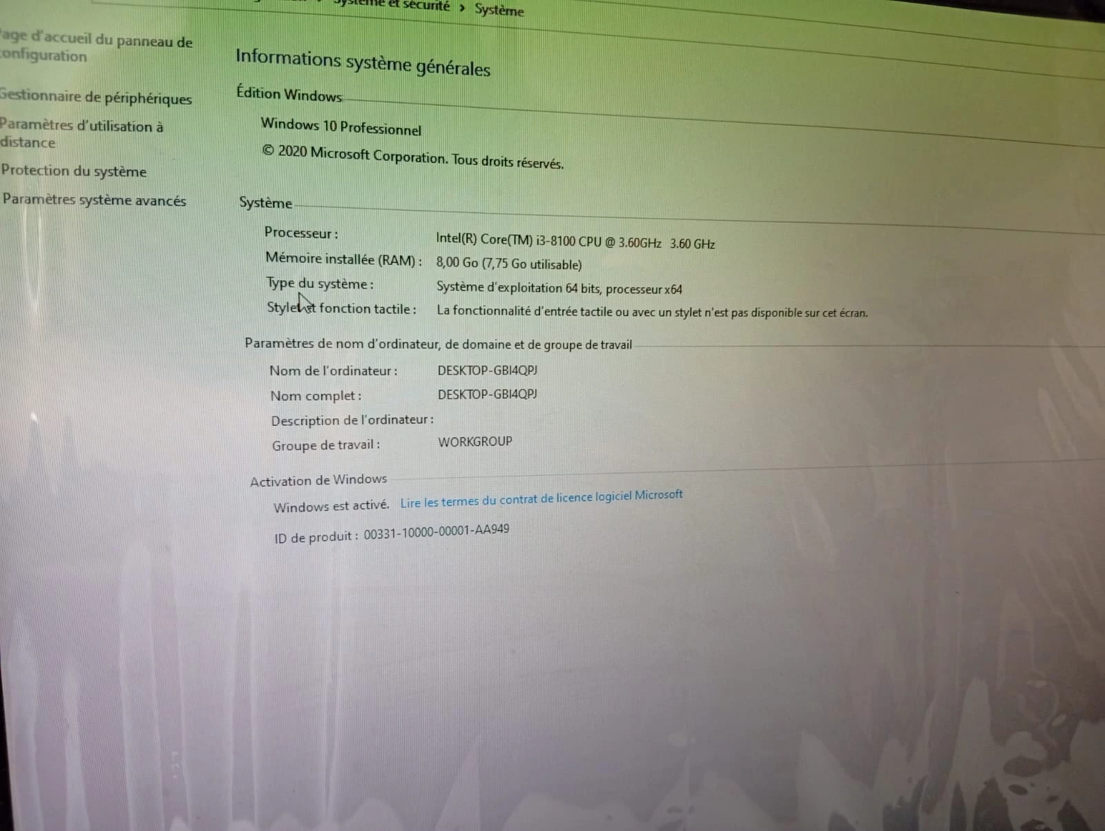 PC HP ProDesk i3 8ème Génération /8 G / 500 G